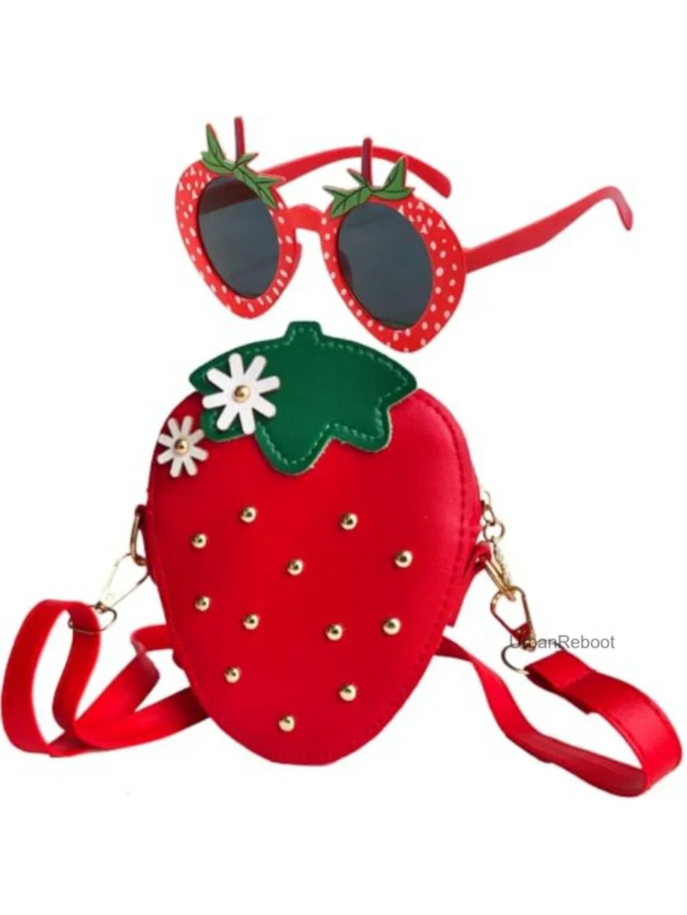 Girls Strawberry Crossbody Purse Mini Shoulder Bag with Sunglasses Gift Set